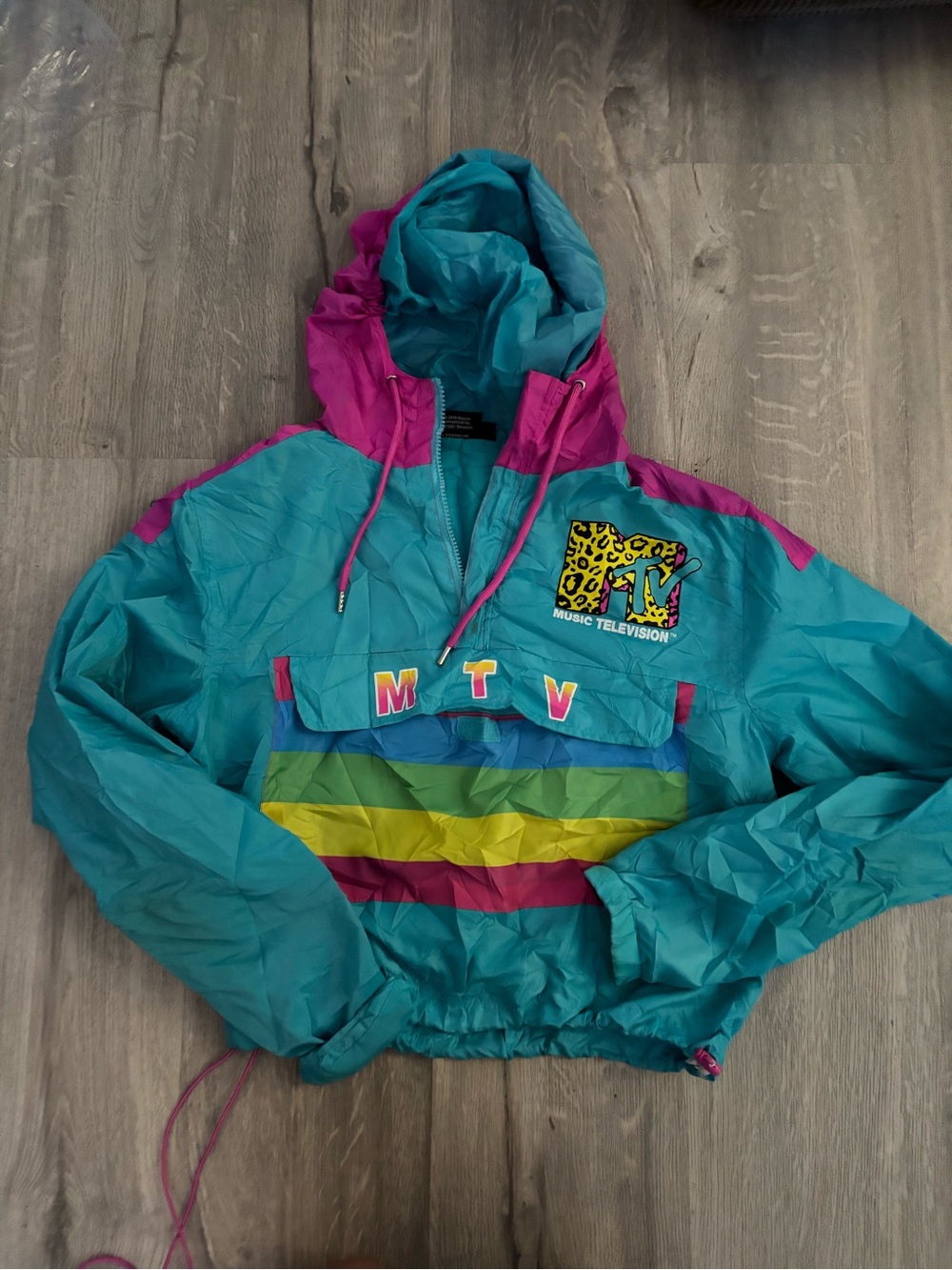 MTV Teal & Pink Colorblock Hooded Pullover